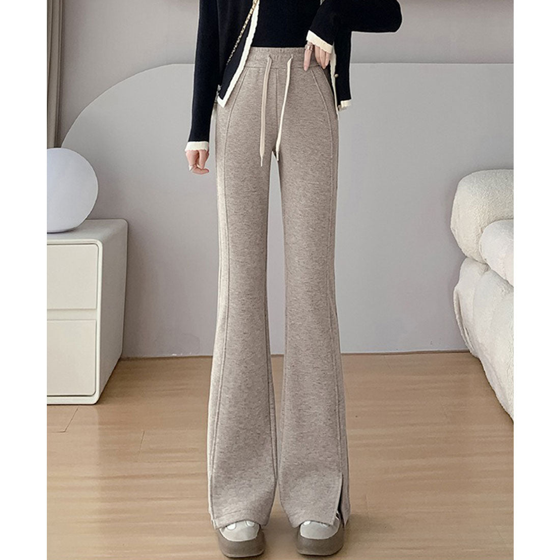 レースレディース Lace Ladies フレア スリット入り スウェット トラック パンツ （ベージュ） ベージュ