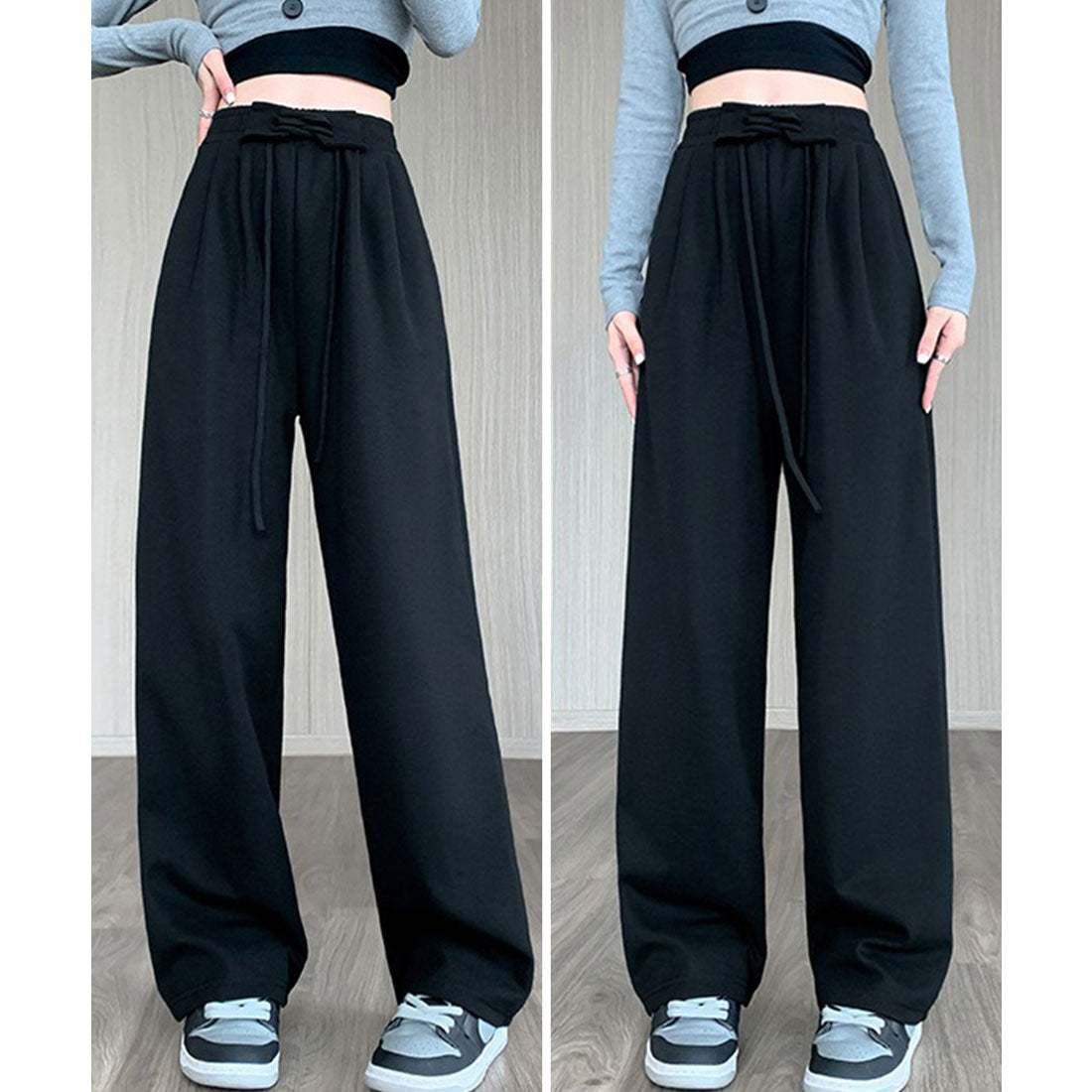 レースレディース Lace Ladies ウエスト レースアップ タック スウェット パンツ （ブラック） ブラック