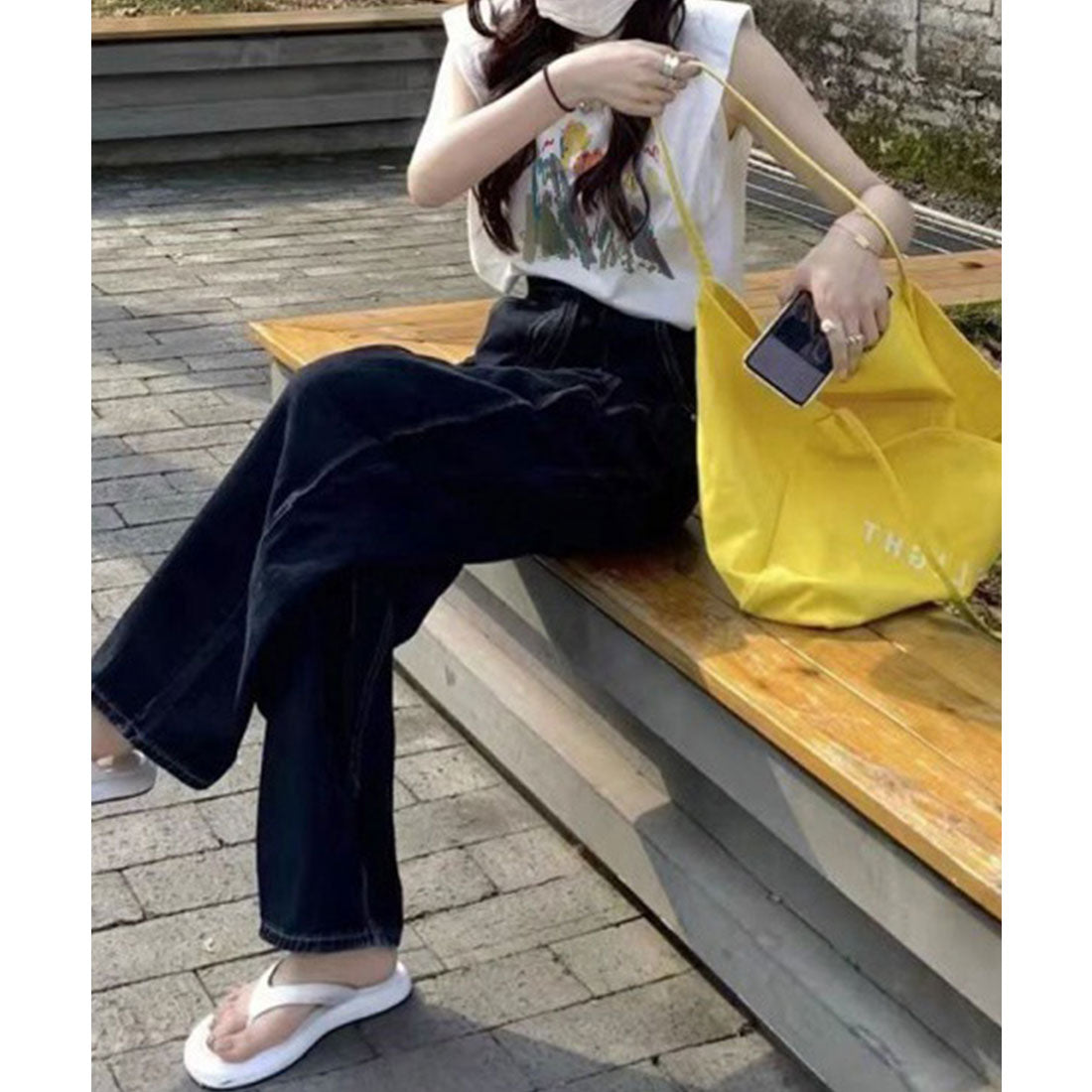 レースレディース Lace Ladies フラワー プリント ノースリーブ コットン Tシャツ （ホワイト） ホワイト