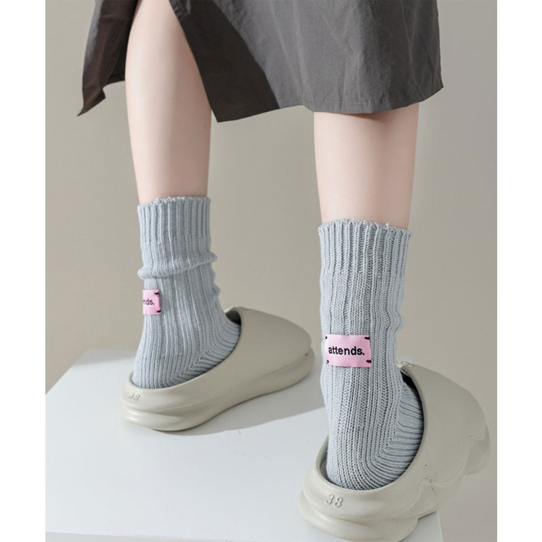 レースレディース Lace Ladies 【6足セット】バック タグ付き ソリッドカラー リブ クルー ソックス （A.ミックス） A.ミックス