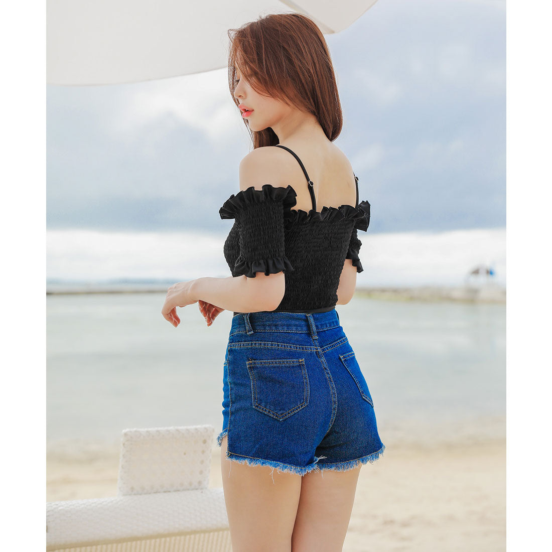 レースレディース Lace Ladies ワンピース水着デニム地ショートパンツ 2点セット【返品不可商品】