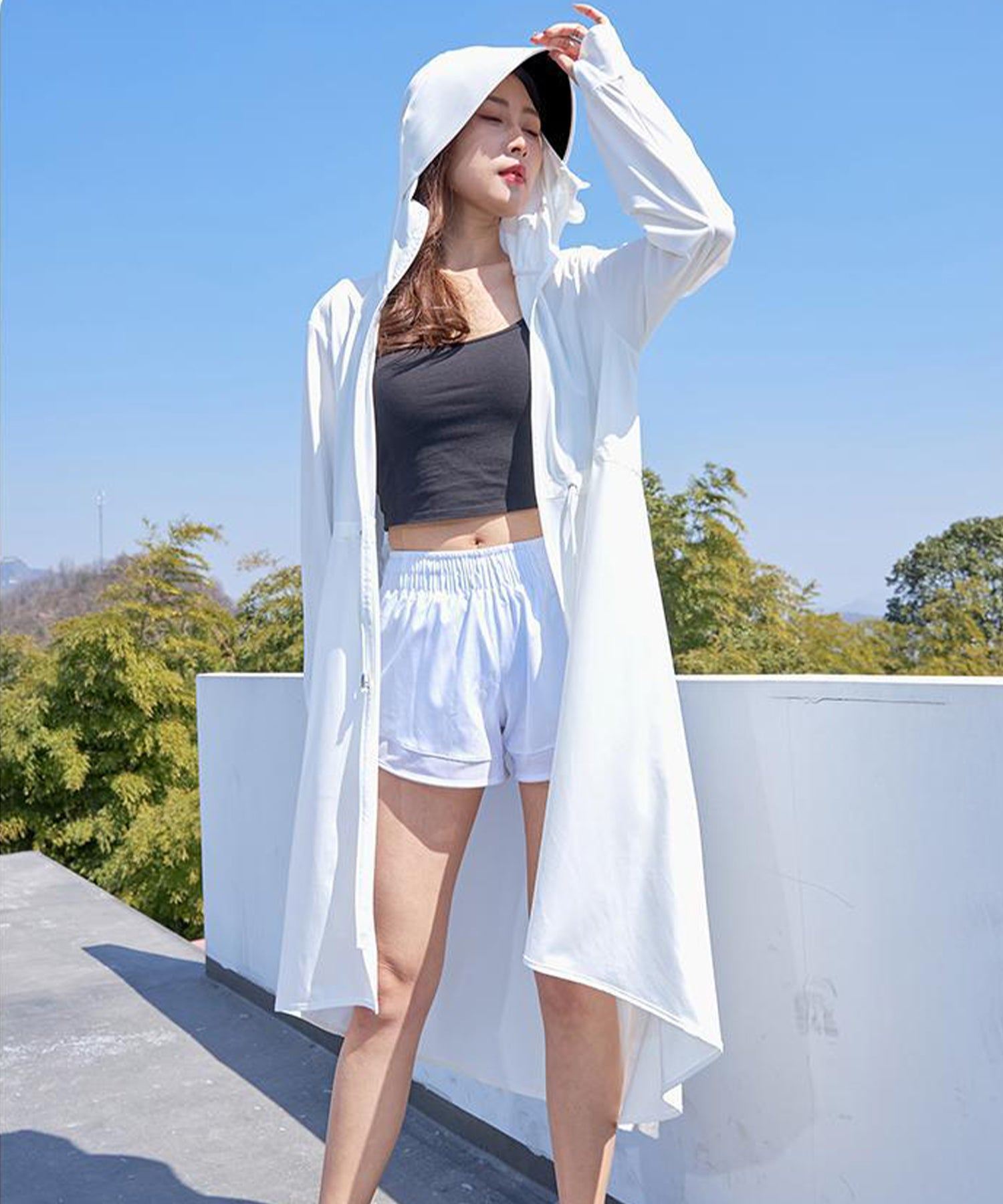 レースレディース Lace Ladies ウエスト ギャザー ロング丈 ジップアップ ラッシュガード【返品不可商品】 （ホワイト） ホワイト