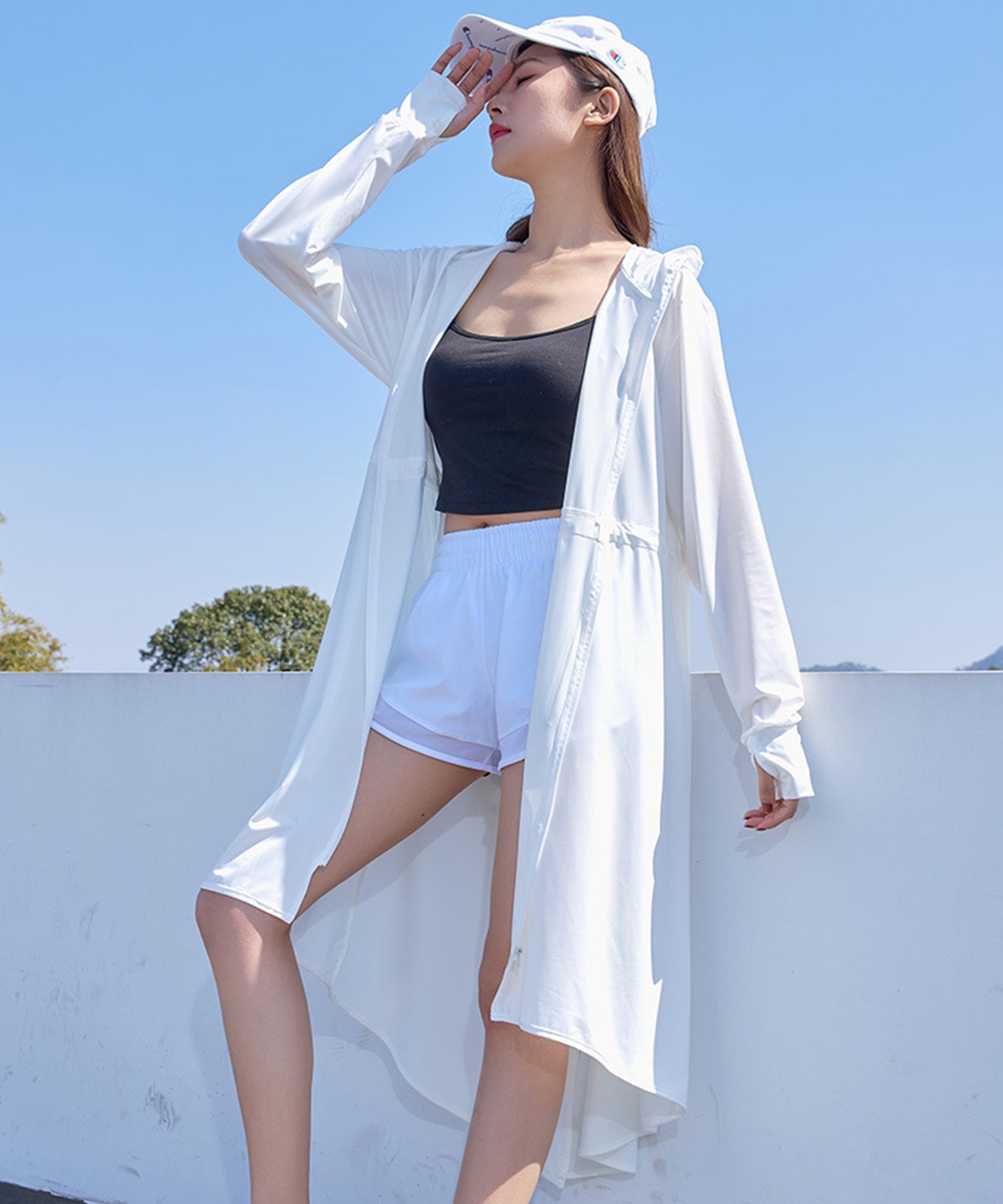 レースレディース Lace Ladies ウエスト ギャザー ロング丈 ジップアップ ラッシュガード【返品不可商品】 （ホワイト） ホワイト