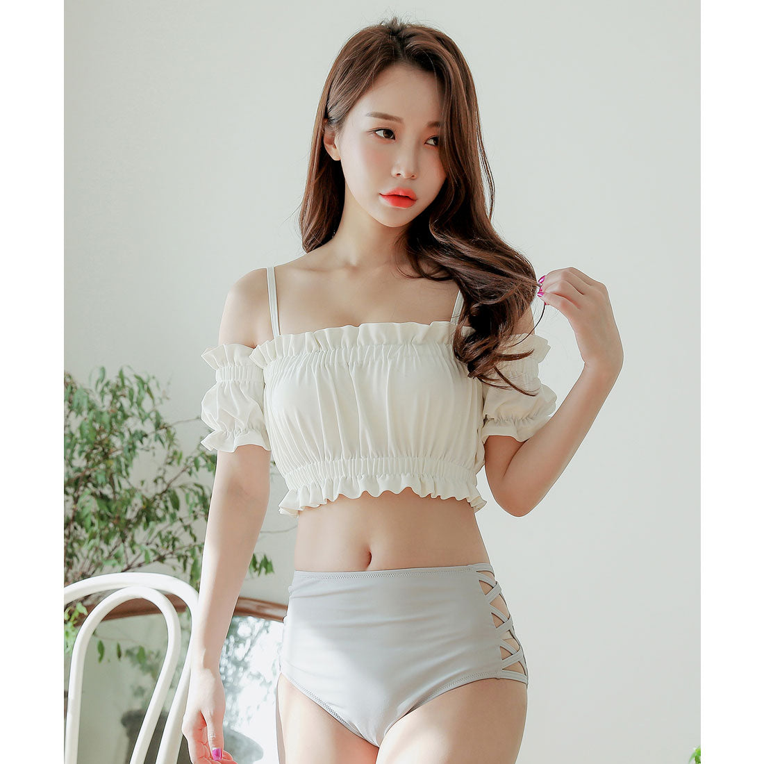 レースレディース Lace Ladies オフショルダーハイウエストショーツビキニ水着2点セット【返品不可商品】