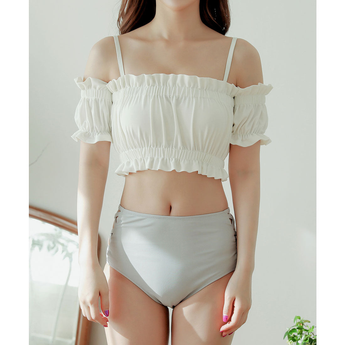 レースレディース Lace Ladies オフショルダーハイウエストショーツビキニ水着2点セット【返品不可商品】