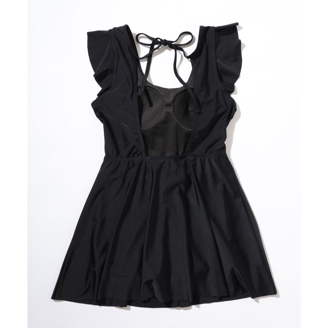 レースレディース Lace Ladies バックオープン Uネック フレンチスリーブ フリル ワンピース 水着 （ブラック） ブラック