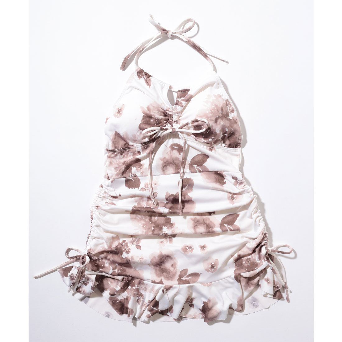 レースレディース Lace Ladies 【2点セット】シアーボレロ付き 花柄 ホルターネック ギャザー フリル ワンピース 水着【返品不可商品】  （ブルー） ブルー