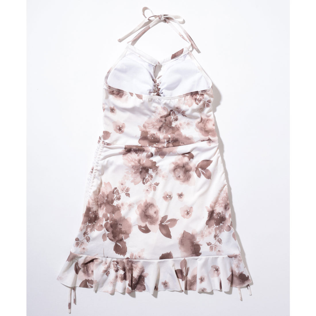 レースレディース Lace Ladies 【2点セット】シアーボレロ付き 花柄 ホルターネック ギャザー フリル ワンピース 水着【返品不可商品】  （ブルー） ブルー