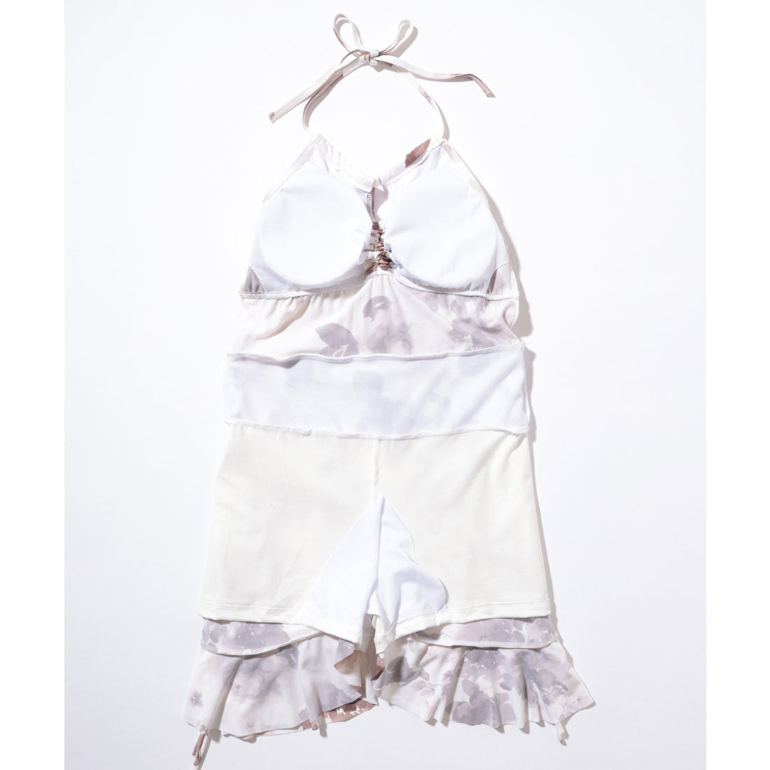 レースレディース Lace Ladies 【2点セット】シアーボレロ付き 花柄 ホルターネック ギャザー フリル ワンピース 水着【返品不可商品】  （ブルー） ブルー