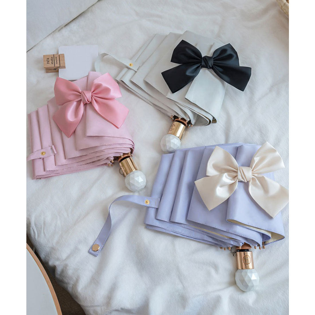 レースレディース Lace Ladies 晴雨兼用 グログラン リボン付き ワンタッチ 折りたたみ傘 （ピンク） ピンク