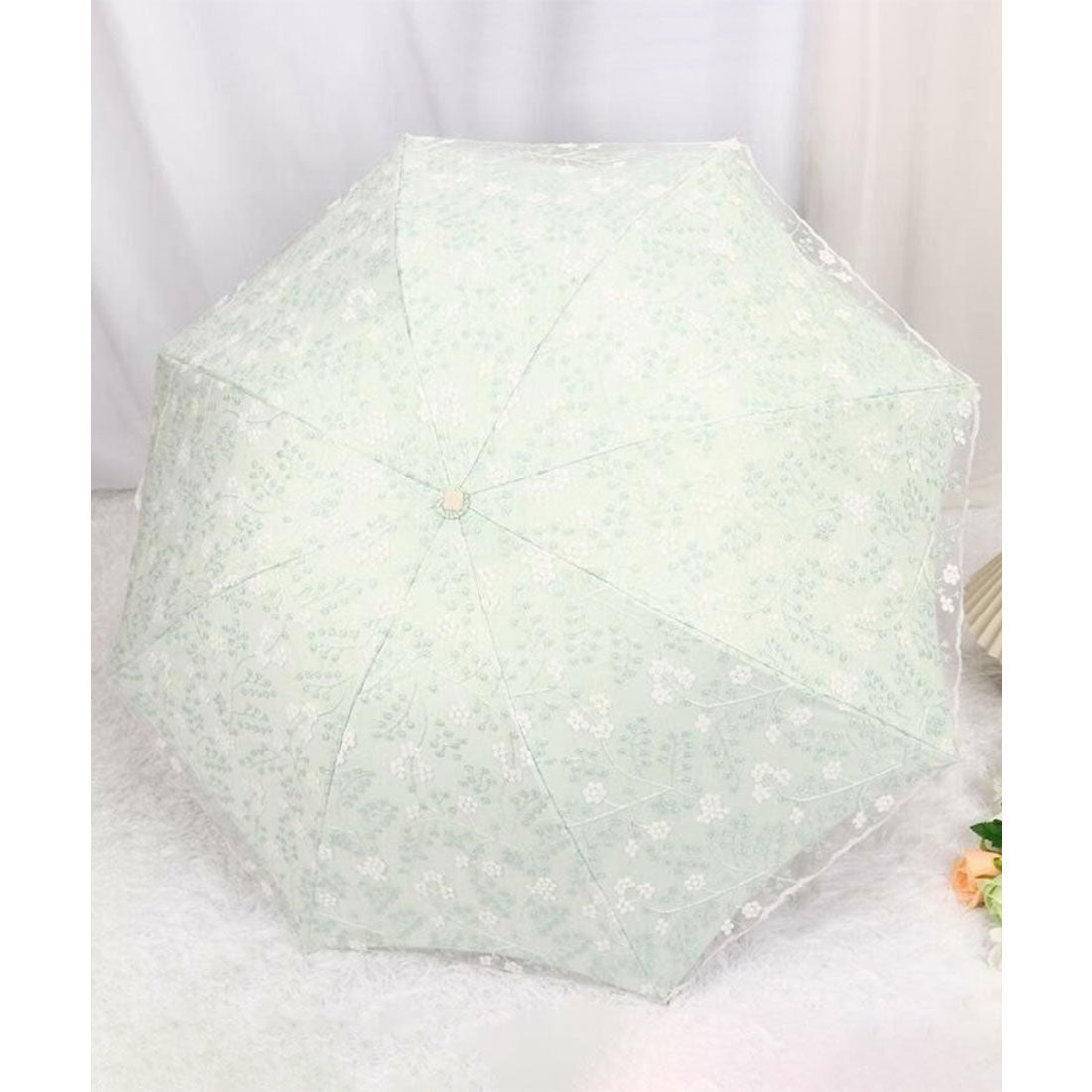 レースレディース Lace Ladies 晴雨兼用 小花柄 刺繍 レース レイヤード 折りたたみ傘 （ベージュ） ベージュ