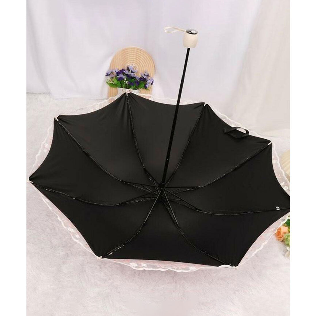 レースレディース Lace Ladies 晴雨兼用 小花柄 刺繍 レース レイヤード 折りたたみ傘 （ベージュ） ベージュ