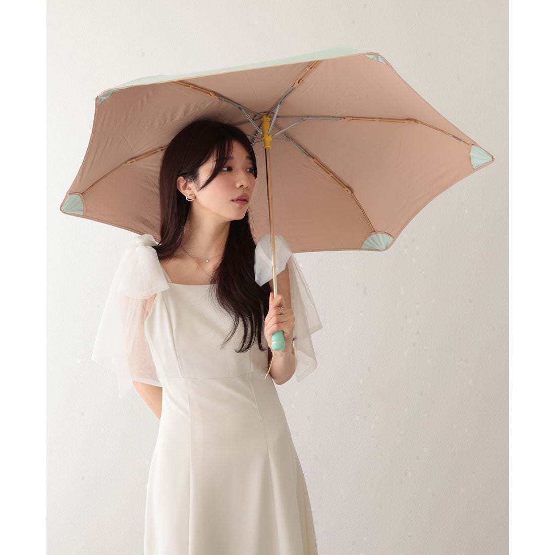 レースレディース Lace Ladies 晴雨兼用 配色 ライン ストレート ハンドル 折りたたみ傘 （グリーン） グリーン