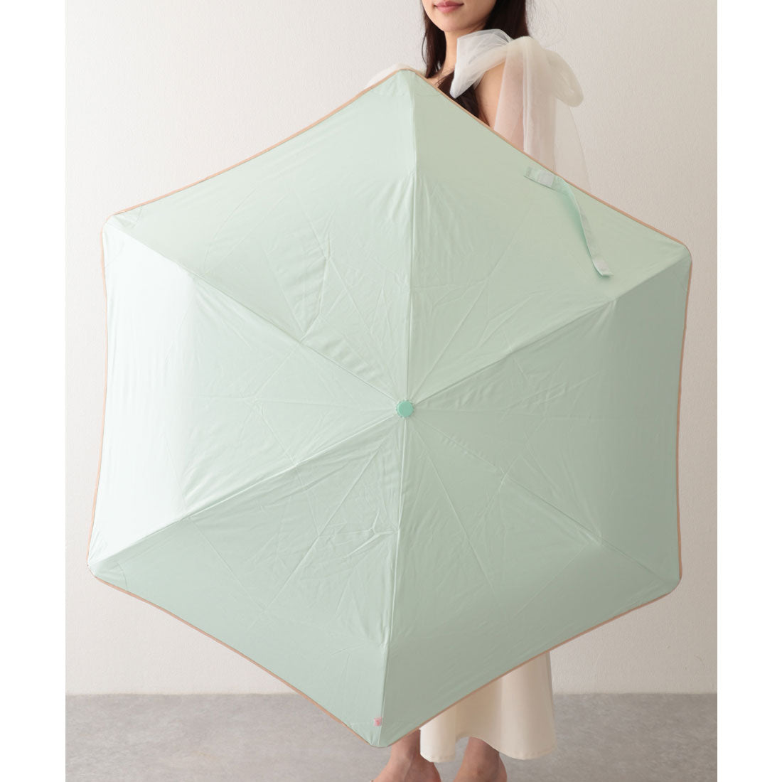 レースレディース Lace Ladies 晴雨兼用 配色 ライン ストレート ハンドル 折りたたみ傘 （グリーン） グリーン