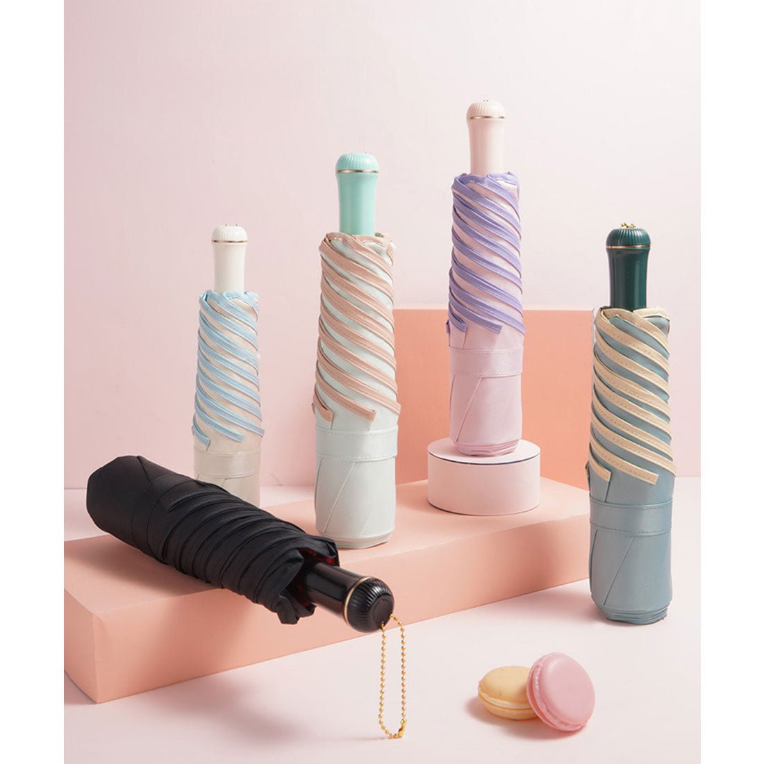 レースレディース Lace Ladies 晴雨兼用 配色 ライン ストレート ハンドル 折りたたみ傘 （グリーン） グリーン