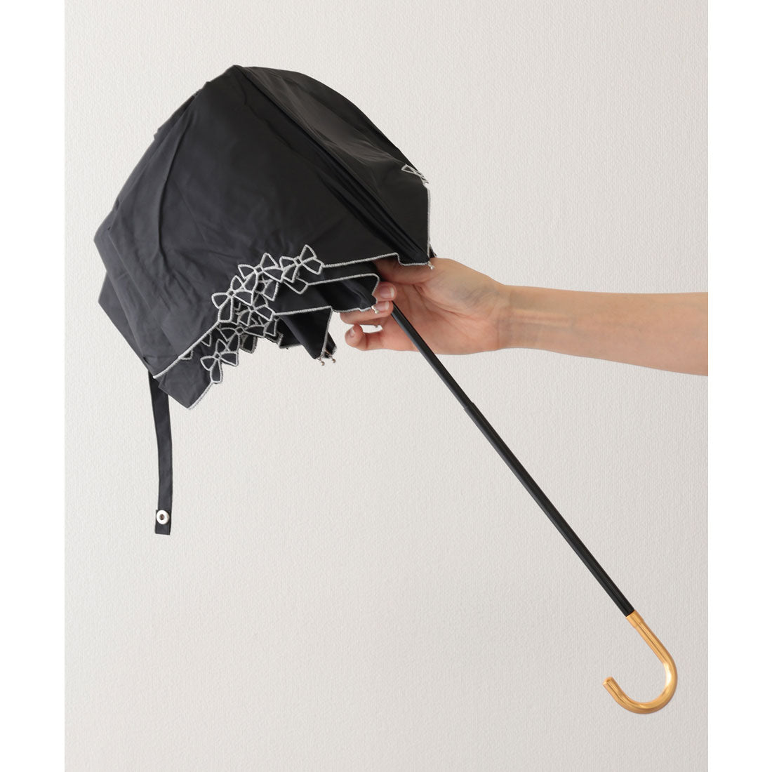 レースレディース Lace Ladies 晴雨兼用 配色 リボン フレーム 折りたたみ傘 （ブラック） ブラック