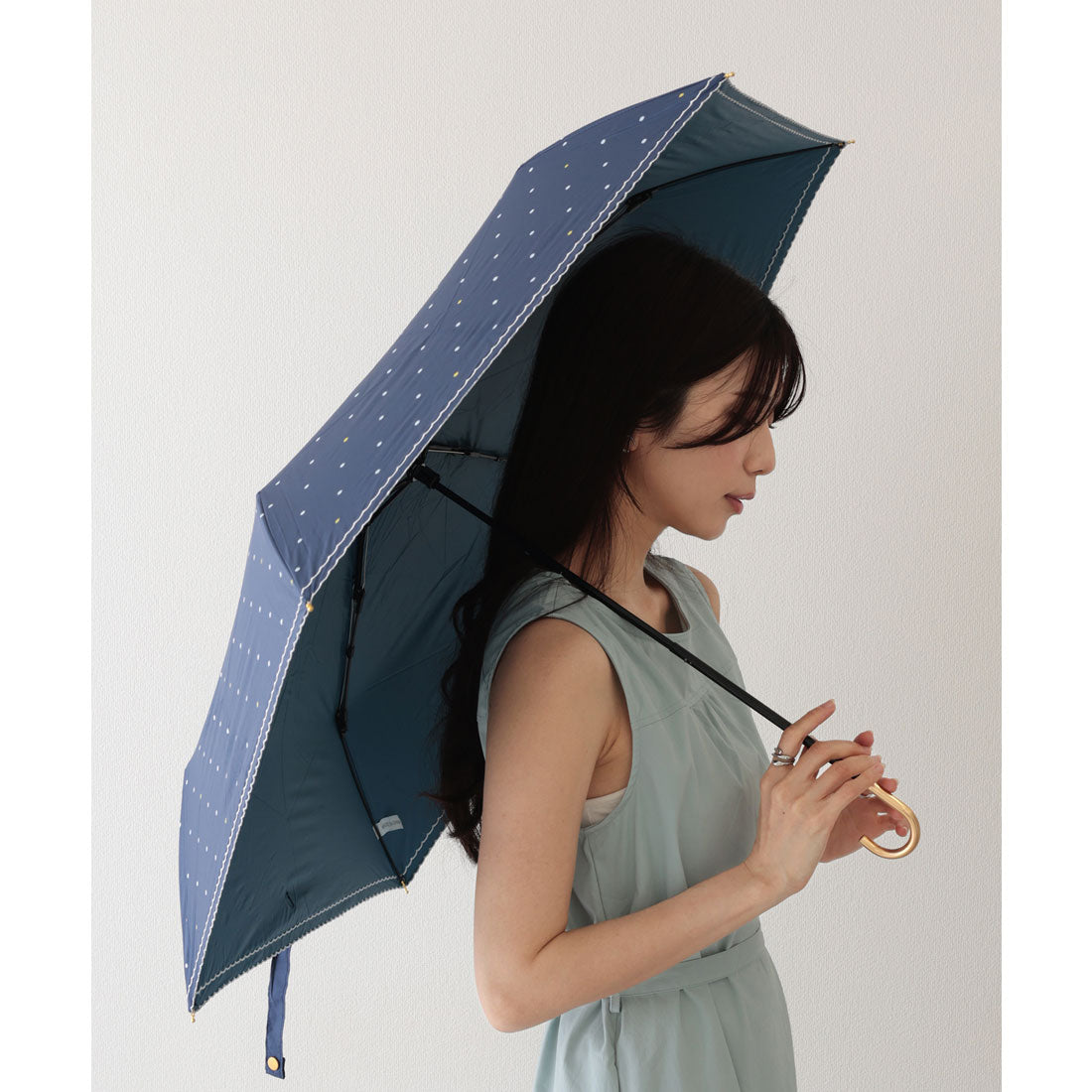 レースレディース Lace Ladies ダブル スカラップ ドット柄 三つ折り 折りたたみ傘 （ネイビー） ネイビー