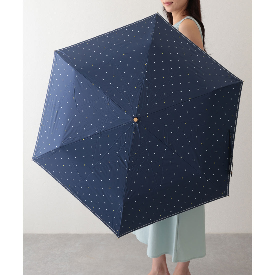 レースレディース Lace Ladies ダブル スカラップ ドット柄 三つ折り 折りたたみ傘 （ネイビー） ネイビー