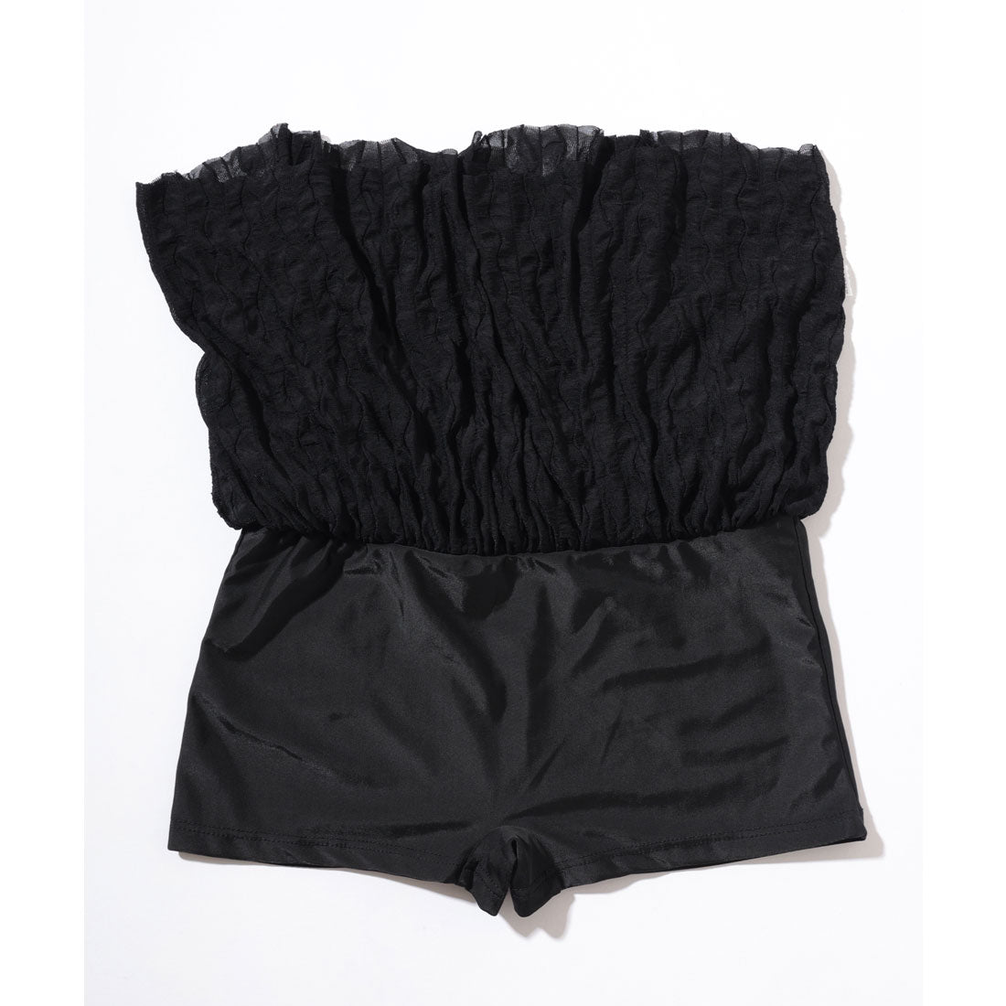 レースレディース Lace Ladies 【2点セット】フロントシャーリング シアー パフスリーブ セパレート 水着【返品不可商品】 （ブラック） ブラック