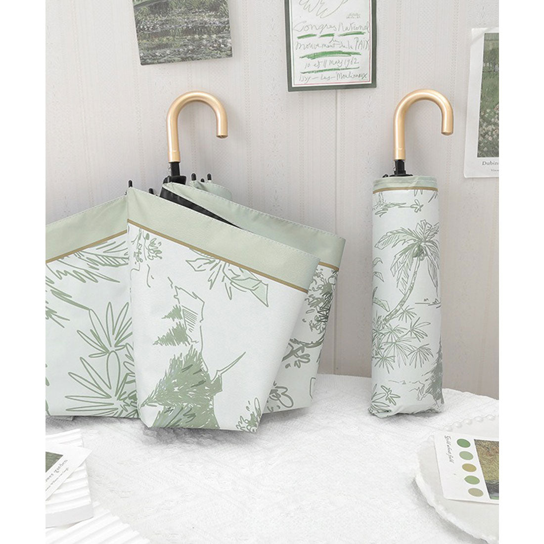 レースレディース Lace Ladies 晴雨兼用 ボタニカル柄 メタリック ハンドル 折りたたみ傘 （ブルー） ブルー