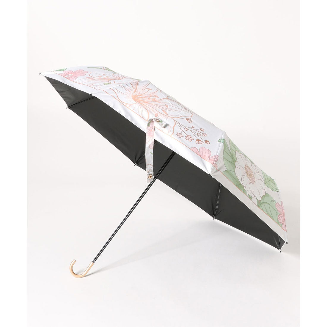 レースレディース Lace Ladies 晴雨兼用 ボタニカル柄 メタリック ハンドル 折りたたみ傘 （ブルー） ブルー