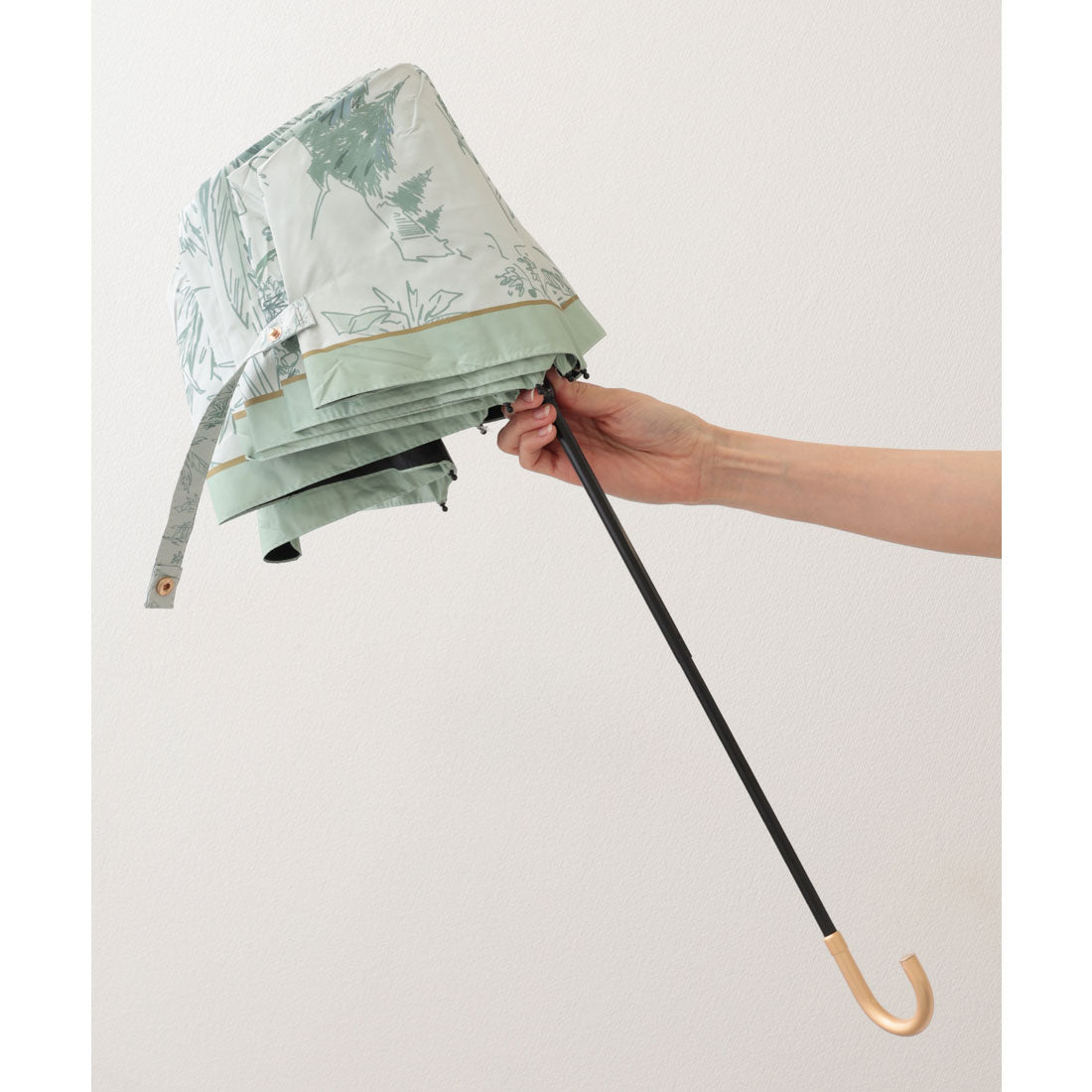 レースレディース Lace Ladies 晴雨兼用 ボタニカル柄 メタリック ハンドル 折りたたみ傘 （ブルー） ブルー