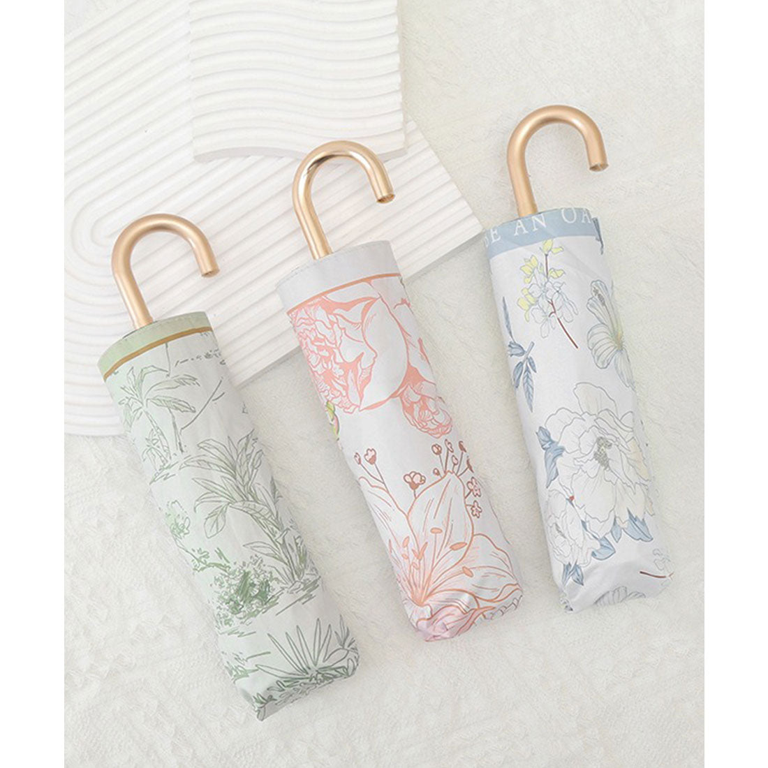 レースレディース Lace Ladies 晴雨兼用 ボタニカル柄 メタリック ハンドル 折りたたみ傘 （ブルー） ブルー