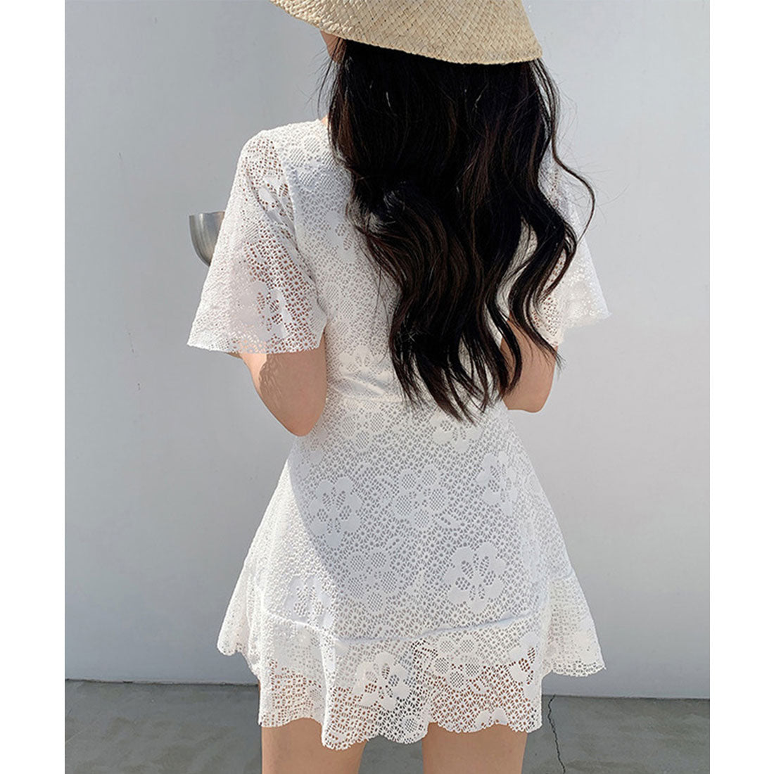 レースレディース Lace Ladies レース カシュクール 半袖 ワンピース 水着 （ホワイト） ホワイト