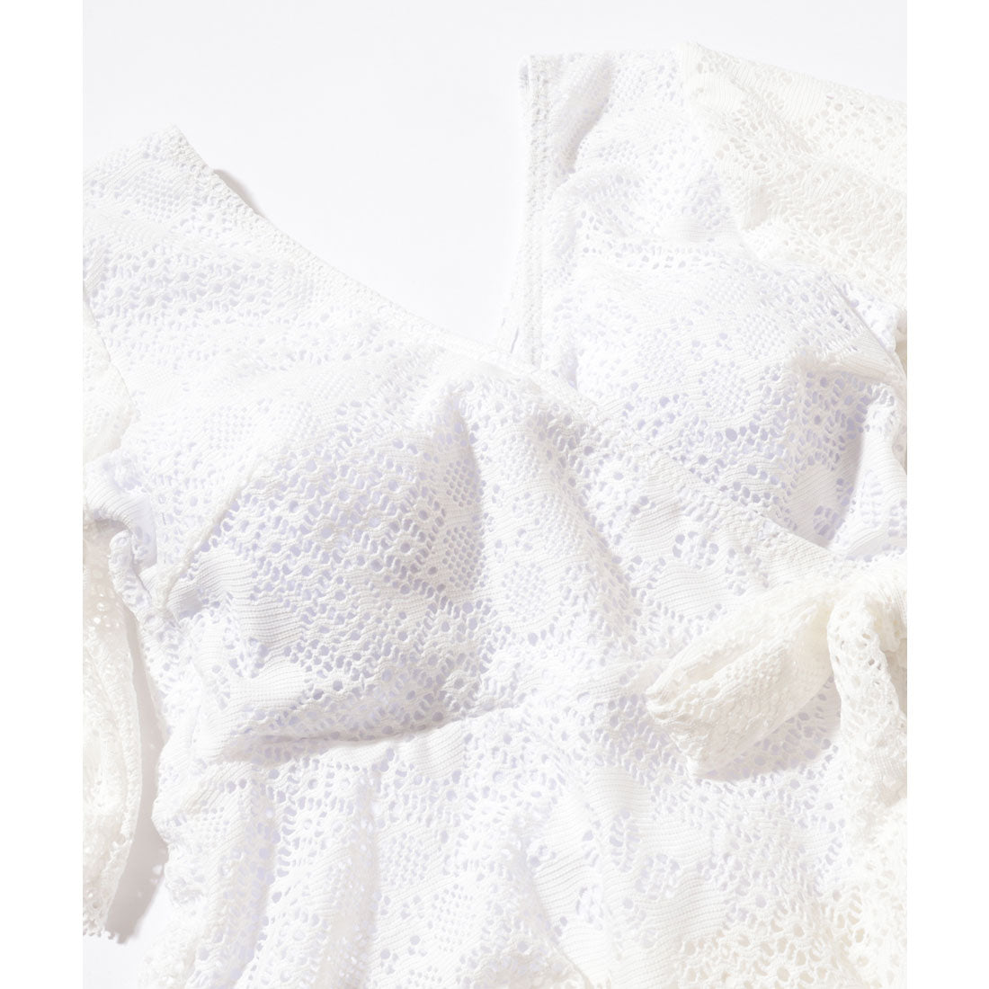 レースレディース Lace Ladies レース カシュクール 半袖 ワンピース 水着 （ホワイト） ホワイト