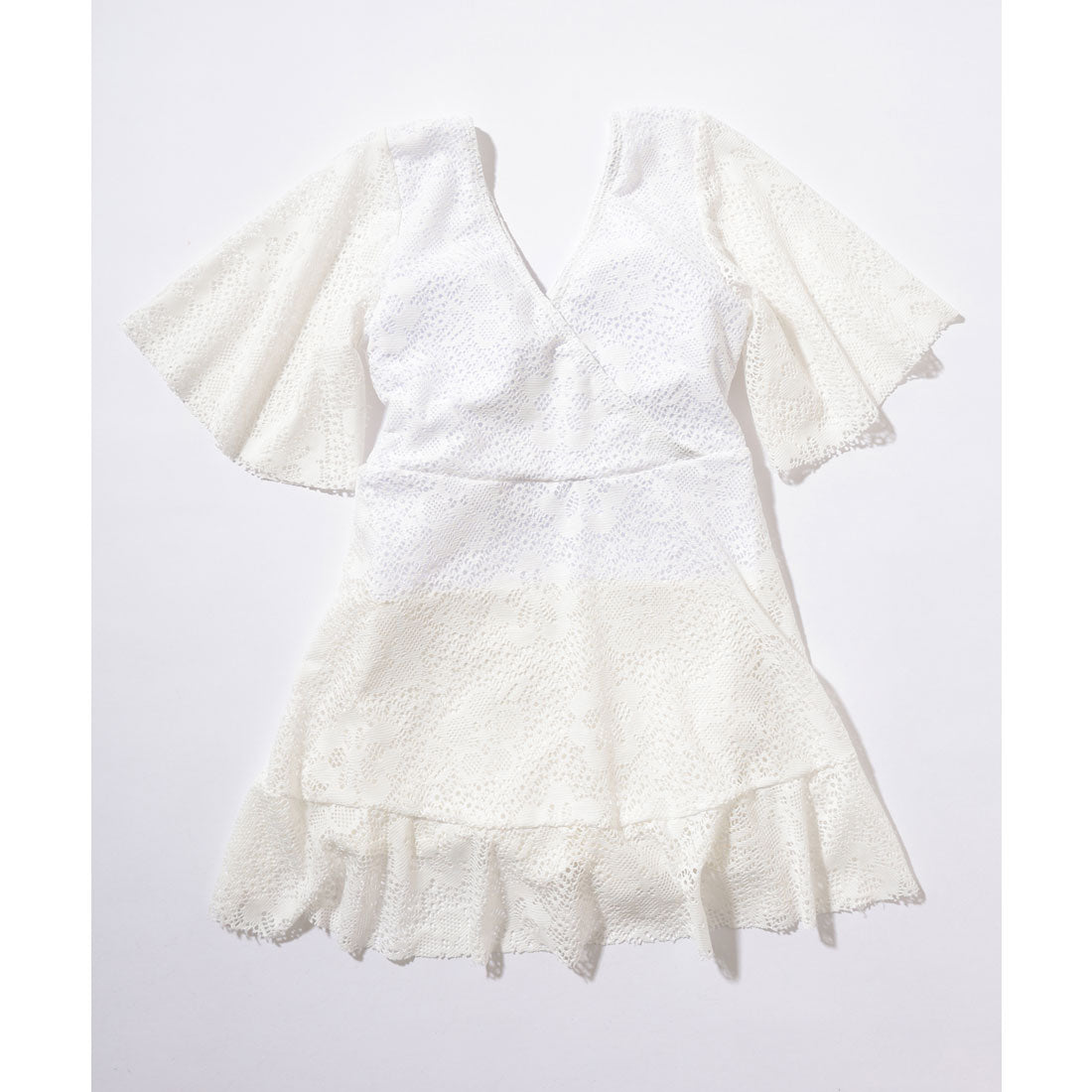 レースレディース Lace Ladies レース カシュクール 半袖 ワンピース 水着 （ホワイト） ホワイト