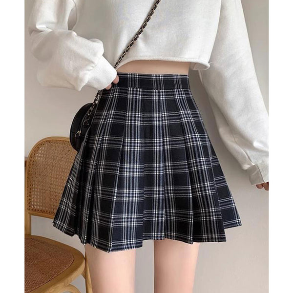Lace Ladies tartan check box pleated mini skirt
