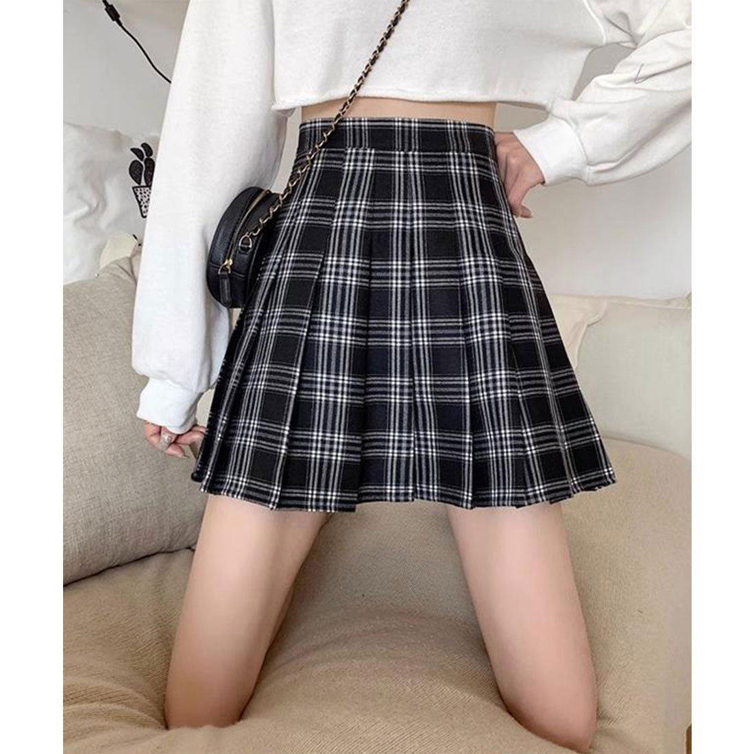 レースレディース Lace Ladies タータンチェック ボックス プリーツ ミニ スカート （グレー） グレー