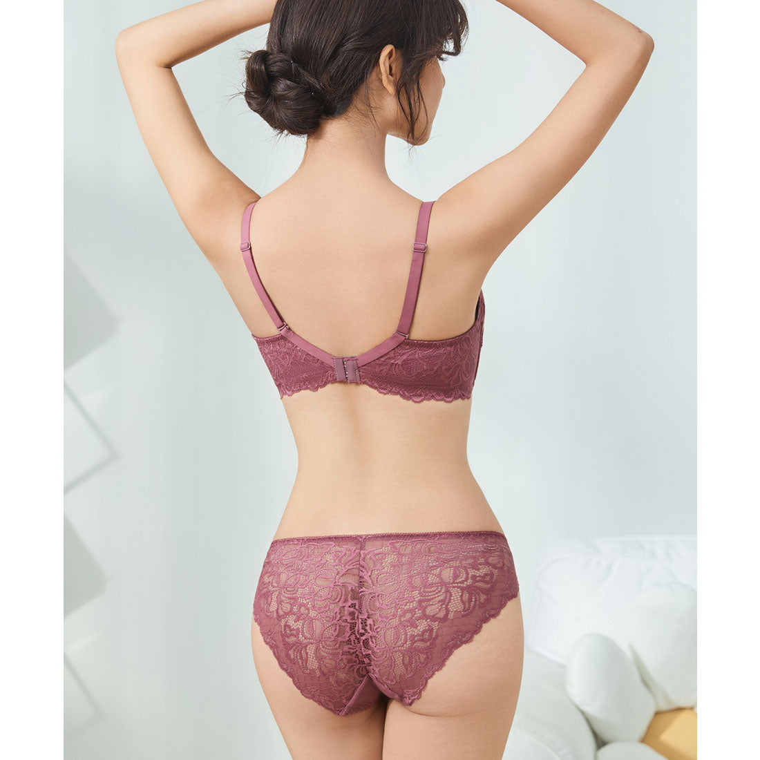 レースレディース Lace Ladies エレガント レース レイヤード ブラジャー&ショーツ セット （レッド） レッド