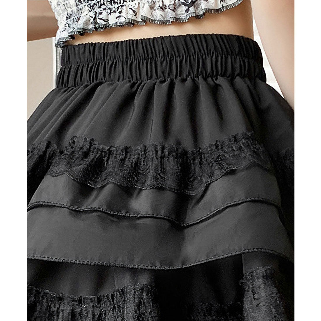レースレディース Lace Ladies ティアード レース ギャザー ミニ スカート （ブラック） ブラック