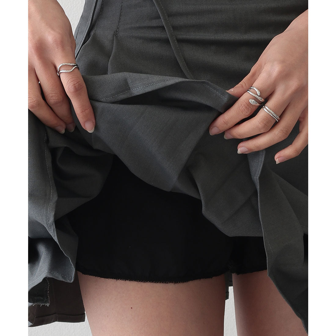 レースレディース Lace Ladies サイドリボン プリーツ デザイン フレア ミニ スカート （グレー） グレー