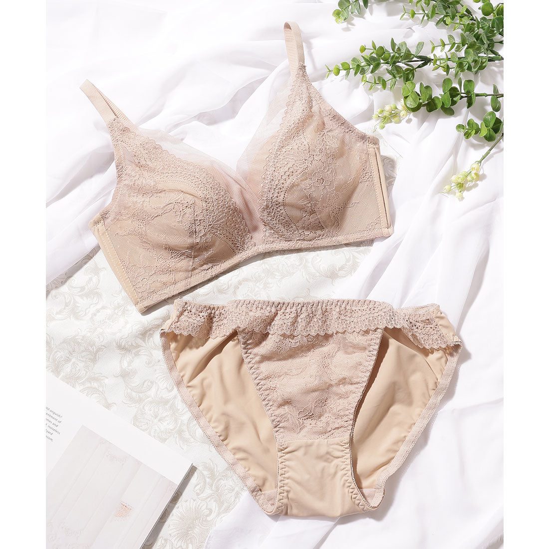 レースレディース Lace Ladies チュール ドッキング フレンチ レース ブラジャー&ショーツ セット （ブラック） ブラック