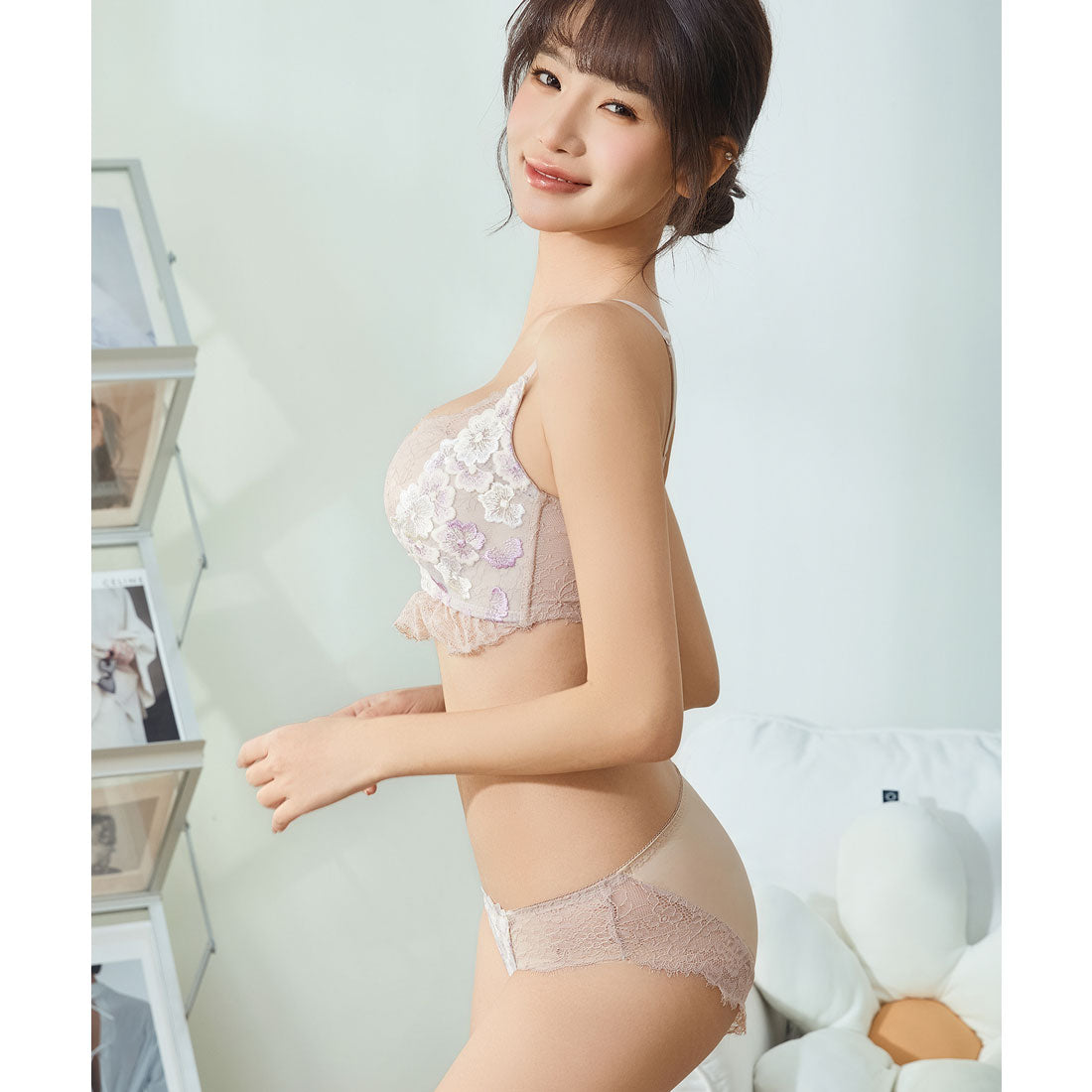 レースレディース Lace Ladies ロマンチック フラワー レース ブラジャー&ショーツ セット【返品不可商品】 （ラベンダー） ラベンダー
