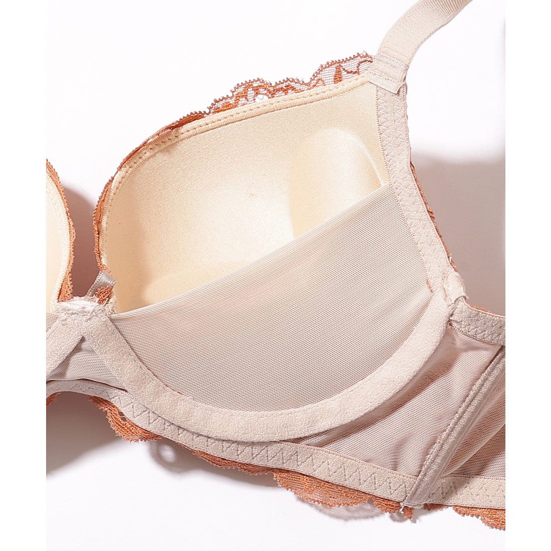 レースレディース Lace Ladies フラワー レース 配色 ブラジャー&ショーツ セット【返品不可商品】 （オレンジ） オレンジ