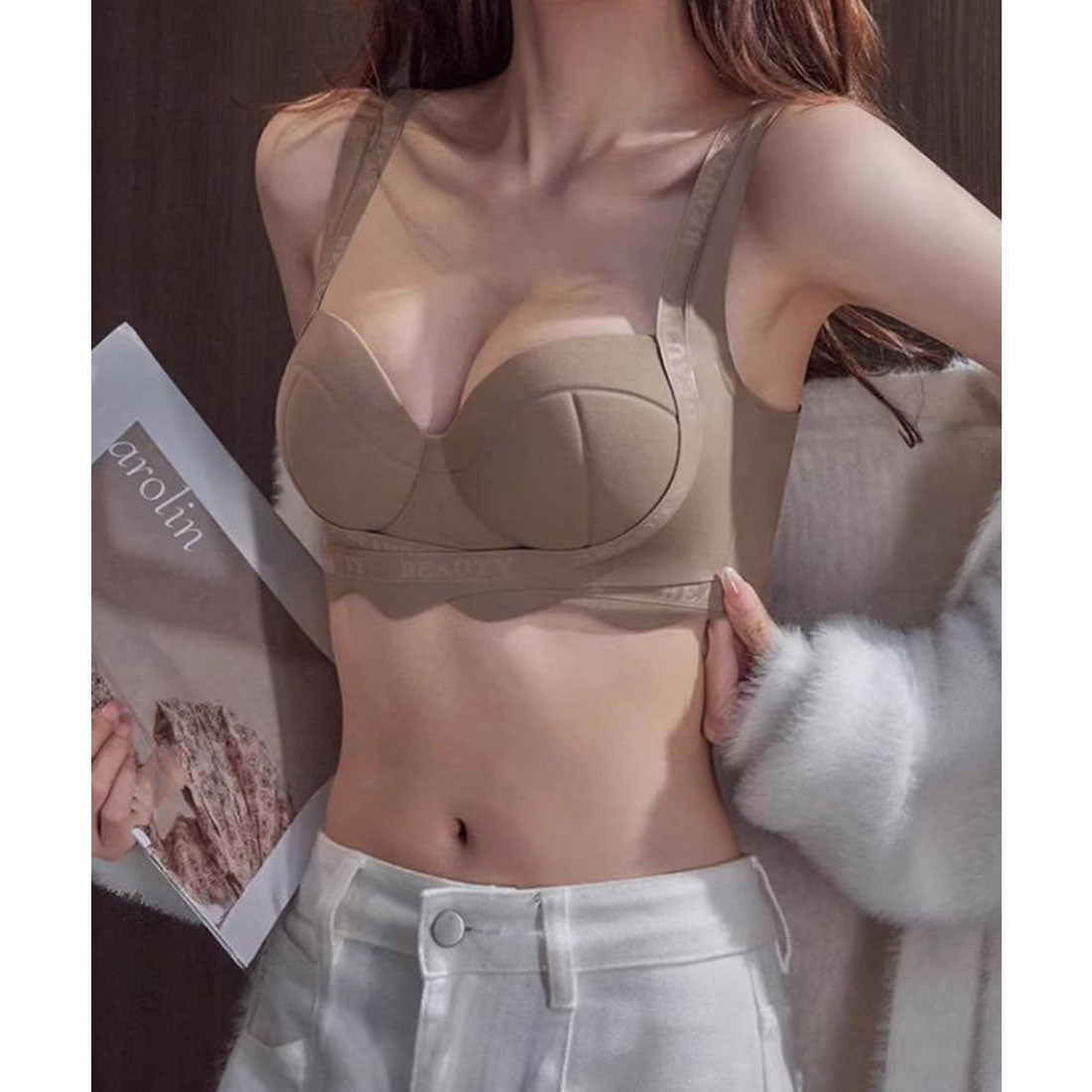 レースレディース Lace Ladies 【2点セット】アンダー ウエーブ 脇高 3/4 ブラジャー&ショーツ （ブラウン） ブラウン