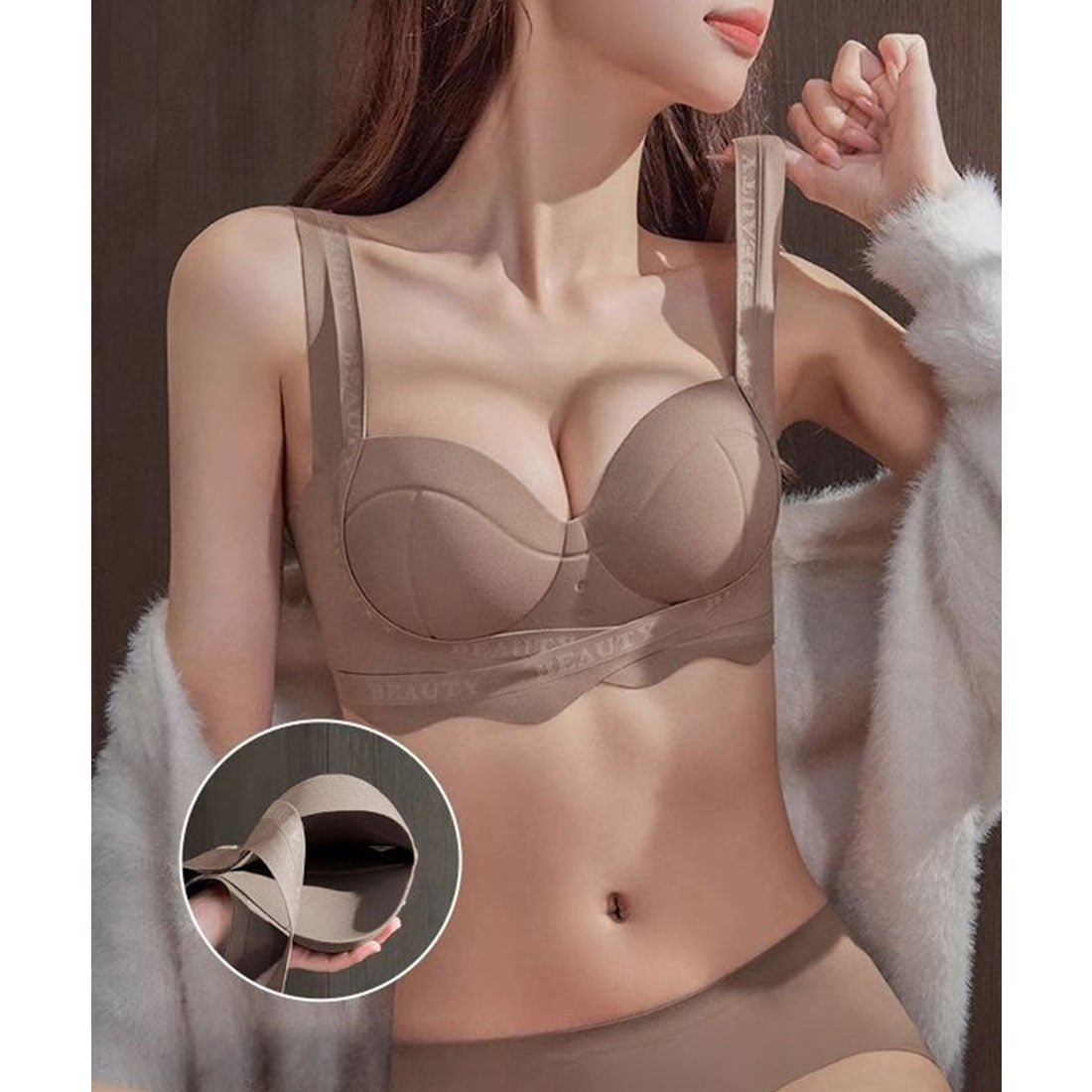 レースレディース Lace Ladies 【2点セット】アンダー ウエーブ 脇高 3/4 ブラジャー&ショーツ （ブラウン） ブラウン