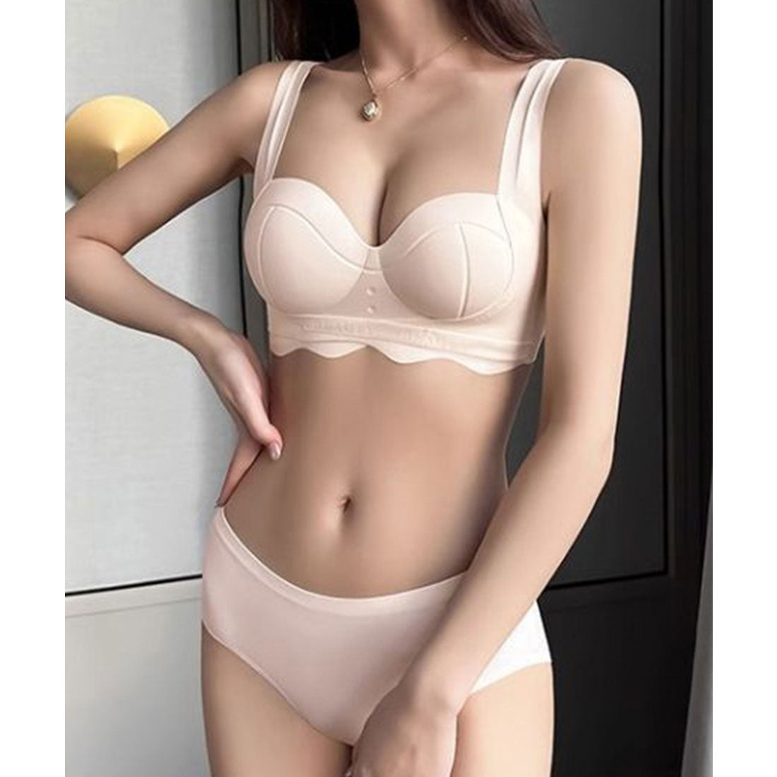 レースレディース Lace Ladies 【2点セット】アンダー ウエーブ 脇高 3/4 ブラジャー&ショーツ （ピンク） ピンク