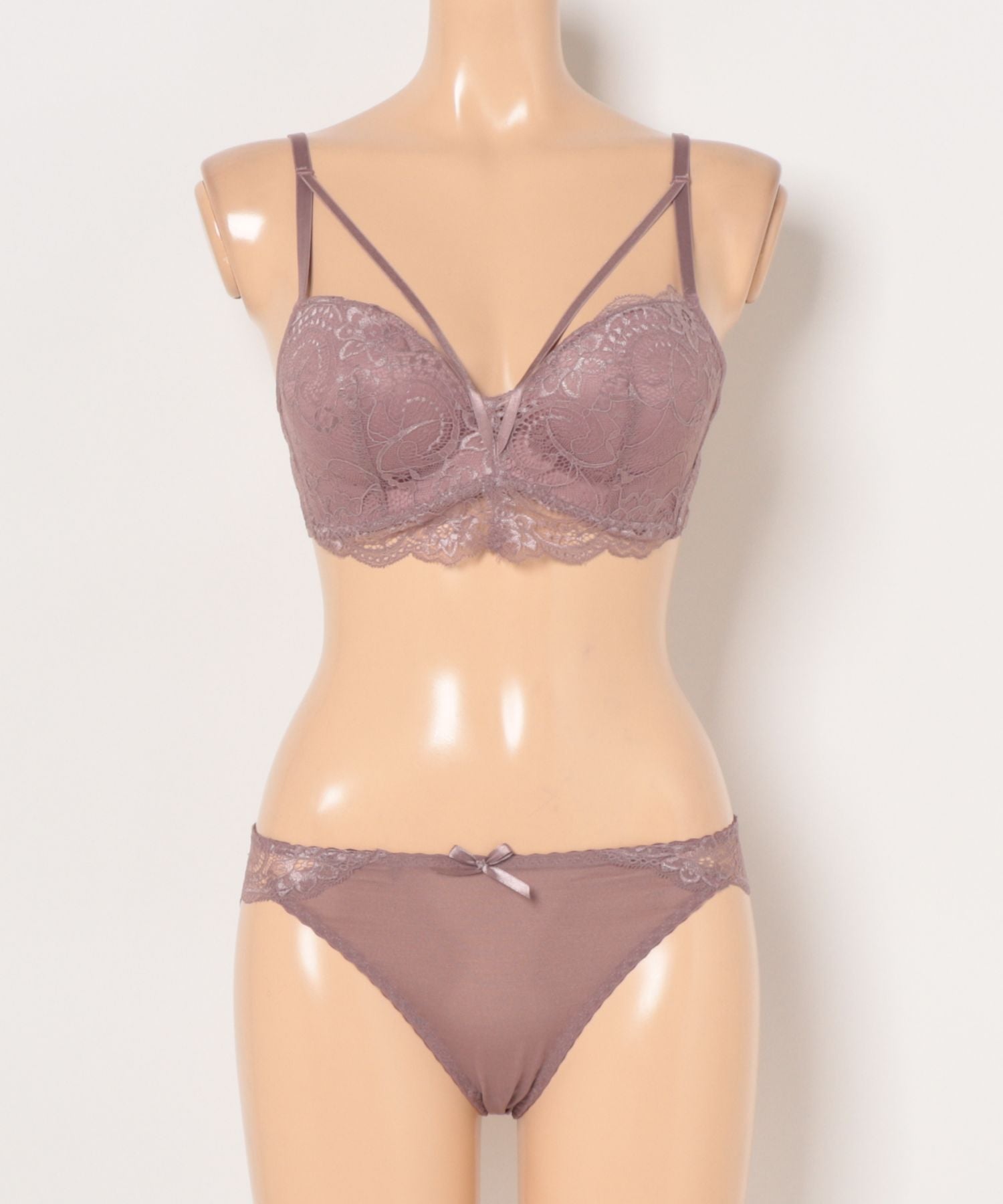 レースレディース Lace Ladies 【2点セット】ボタニカル レース ストラップ ブラジャー&ショーツ【返品不可商品】 （パープル） パープル