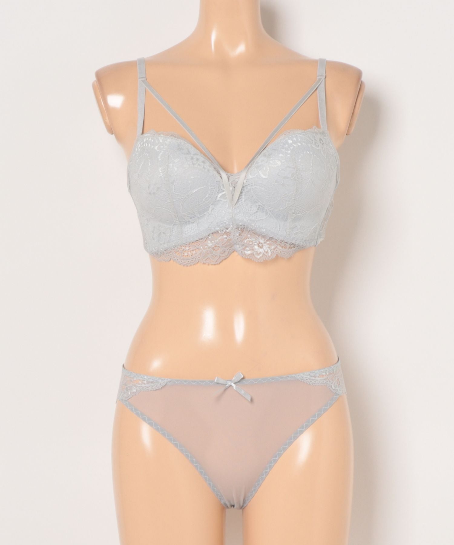 レースレディース Lace Ladies 【2点セット】ボタニカル レース ストラップ ブラジャー&ショーツ【返品不可商品】 （グレー） グレー