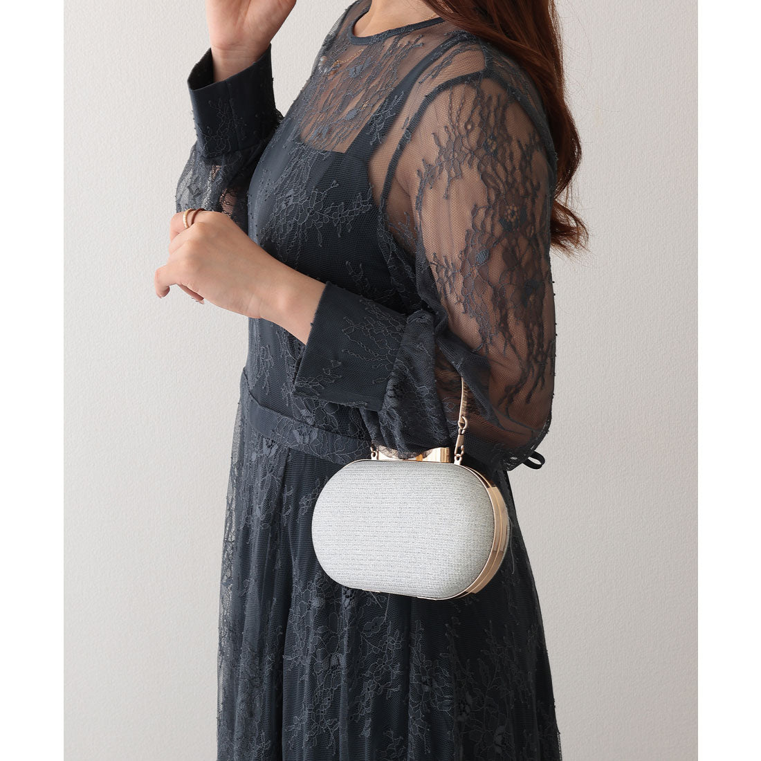 レースレディース Lace Ladies 3WAY ラメ リボン オーバル パーティー バッグ （シルバー） シルバー