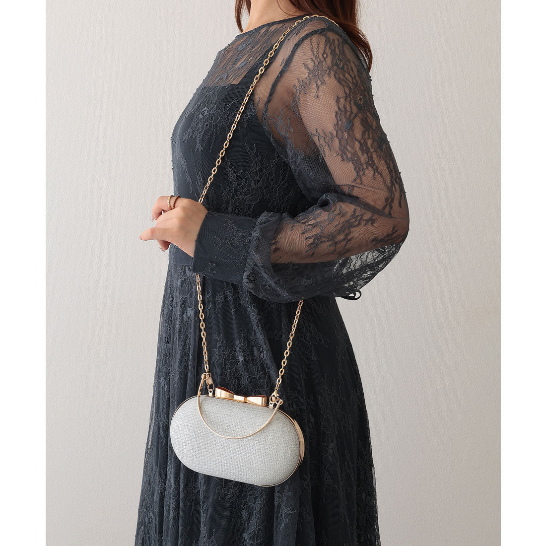 レースレディース Lace Ladies 3WAY ラメ リボン オーバル パーティー バッグ （シルバー） シルバー