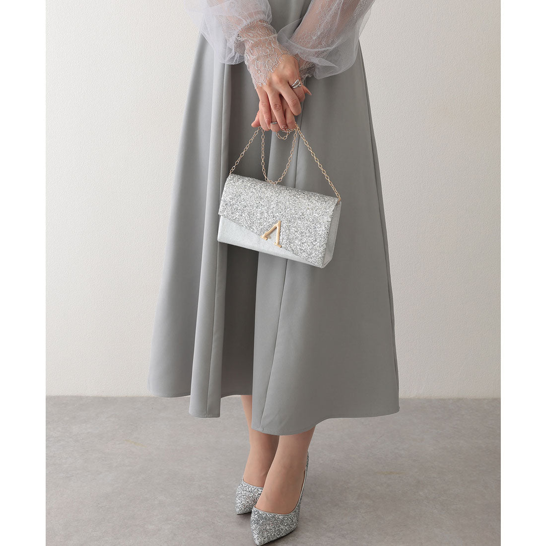 レースレディース Lace Ladies 2WAY グリッター フラップ スクエア パーティー バッグ （シルバー） シルバー