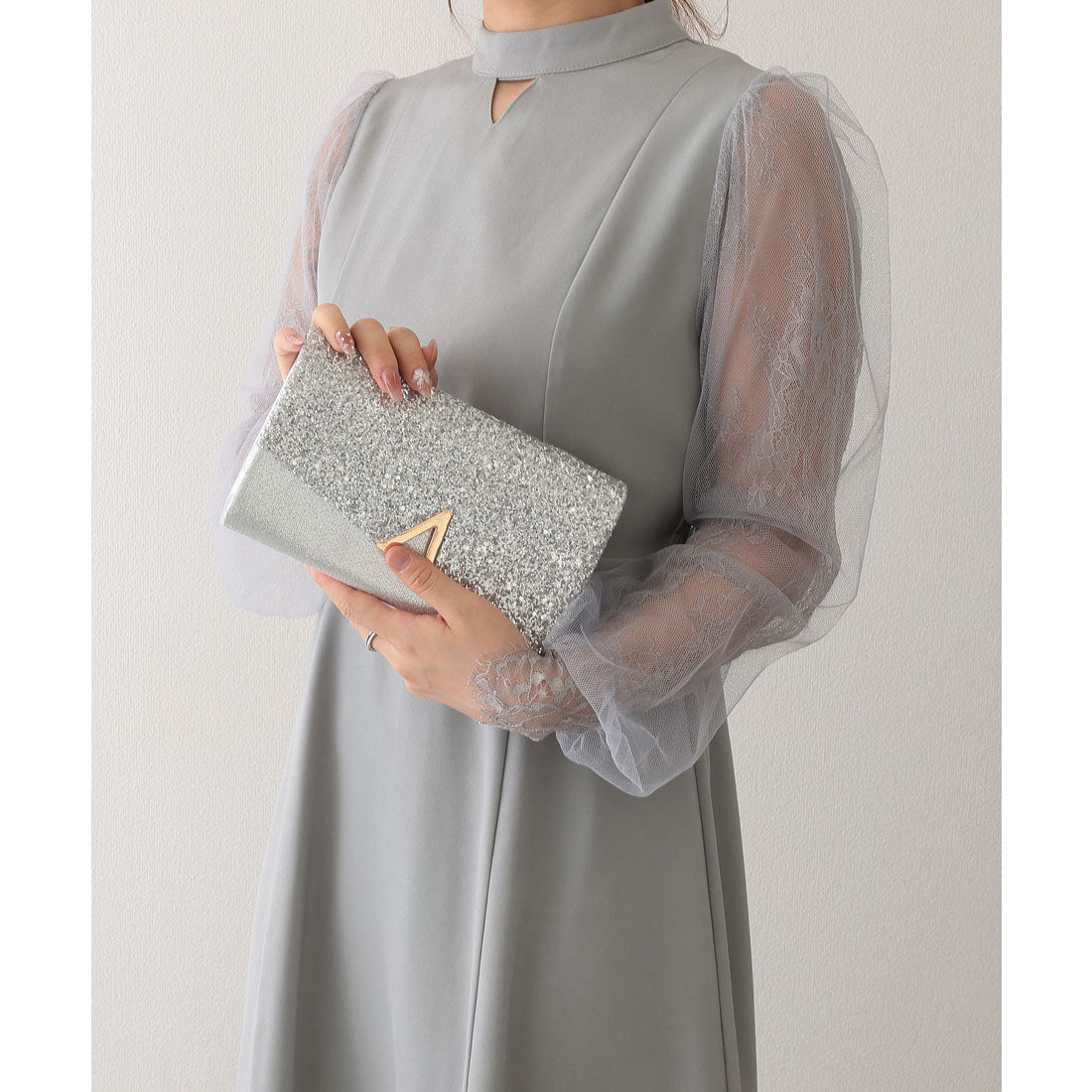レースレディース Lace Ladies 2WAY グリッター フラップ スクエア パーティー バッグ （シルバー） シルバー