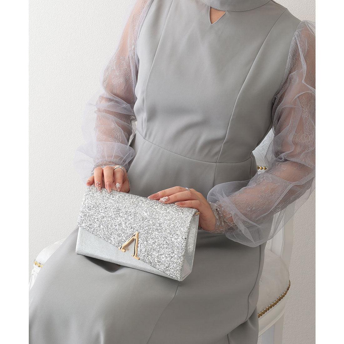 レースレディース Lace Ladies 2WAY グリッター フラップ スクエア パーティー バッグ （シルバー） シルバー
