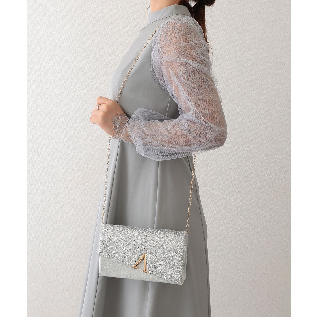 レースレディース Lace Ladies 2WAY グリッター フラップ スクエア パーティー バッグ （シルバー） シルバー