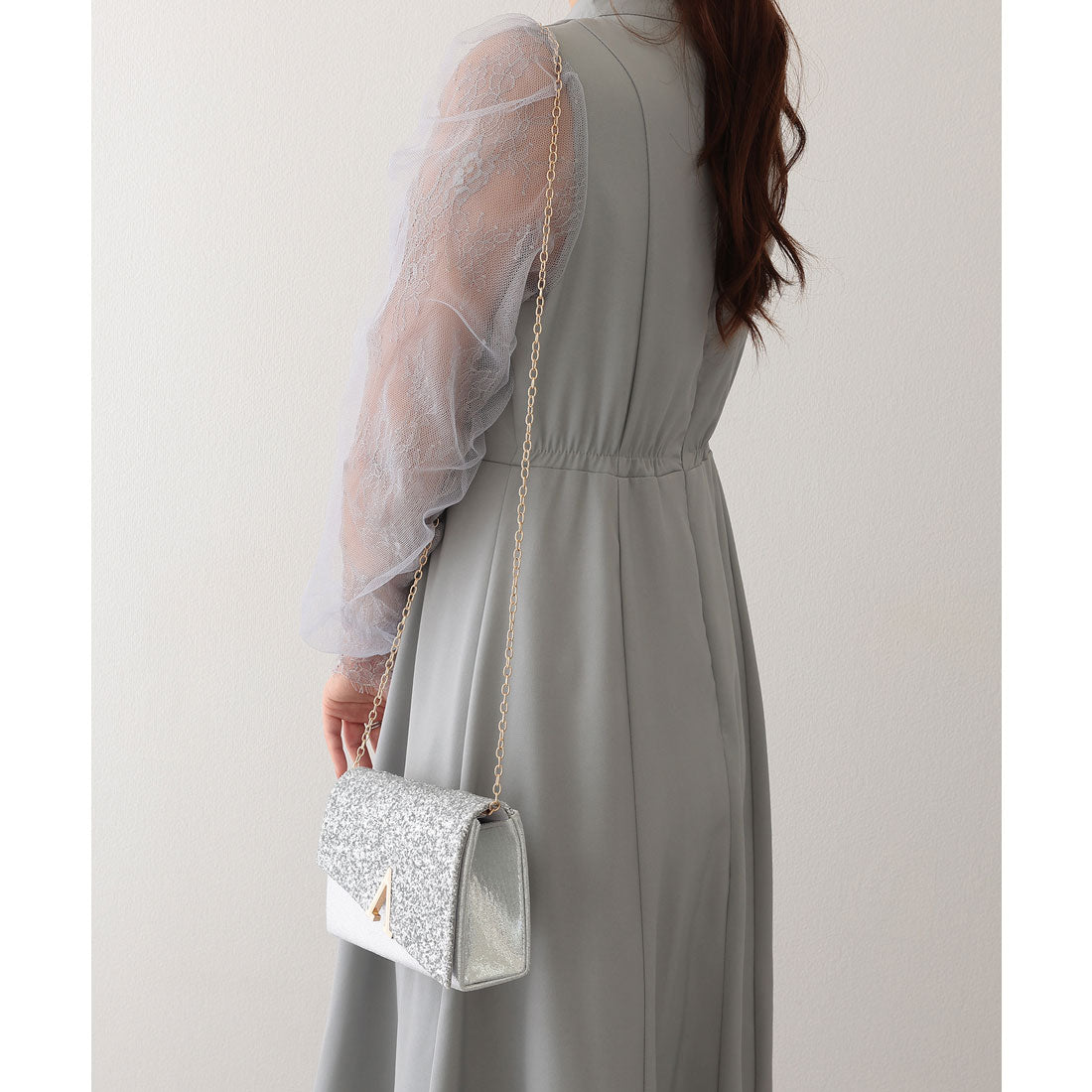 レースレディース Lace Ladies 2WAY グリッター フラップ スクエア パーティー バッグ （シルバー） シルバー